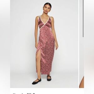 Reformation Hennaley Silk Dress Red Floral Slip Midi 100% Silk Size 6